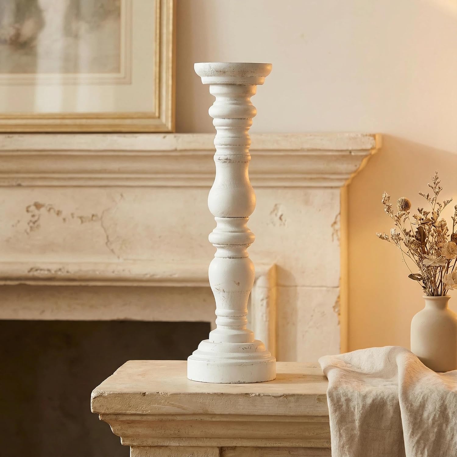 7.5 Inches Stoneware Pillar Holder with Handle and Reactive Glaze